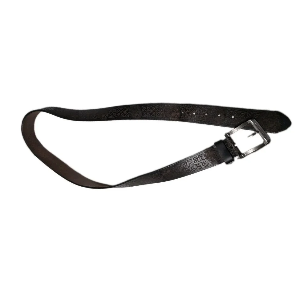 Embossed Skulls Leather Belt Men's Size 44 Made In India Black/Brown
